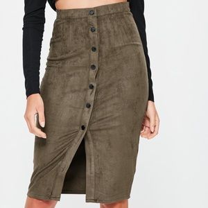 Midi khaki suede skirt